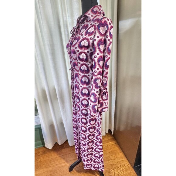 Vintage 60s dress, red, blue psychedelic print, Mod maxi gown, dagger lapels - Picture 5 of 9